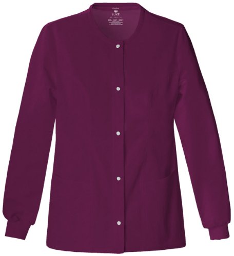 Cherokee Luxe Women Warm Up Scrubs Jacket Snap Front 1330, XXS, Wine