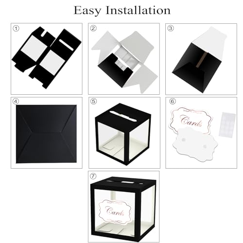 QISOLIY Card Box Wedding Card Boxes for Reception Transparent with Black Border Gift Card Box Holder Money Box for Baby Showers, Birthdays, Weddings, Retirements, Open Houses, Anniversaries