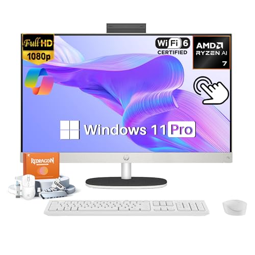 Image of HP 27 inch All-in-One Touchscreen Desktop Computer PC, AMD Ryzen AI 7 350(up to 5.0 GHz), 64GB DDR5-5600MHz, 4TB SSD, FHD IPS Display, Windows 11 Pro, BT 5.4, KB & Mouse, Accessories