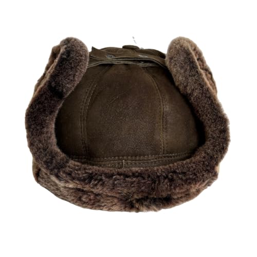 Image of Leather Aviator Russian Ushanka Trapper Shearling Sheepskin Fur Ear Flap Waterproof Winter Hat