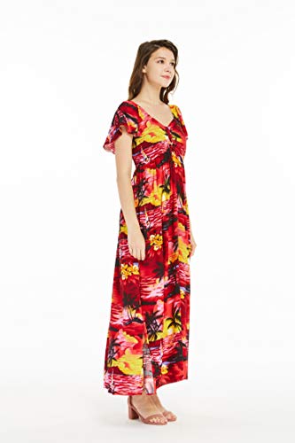Image of Hawaii Hangover Family Matching Hawaiian Clothes, Sunset Red | Family matching Hawaiian outfits, Sunset Red, lightweight rayon, machine washable, tropical floral print, luaus, cruises