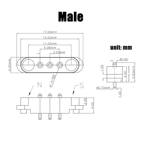 Image of 2 Pair Magnetic Pogo Pin Connector, 2 /3 /4 /5P 2A Pogopin Magnetic Connector Male+Female 2.54 /2.5 MM Through Holes Spring Loaded Connectors DC Power Socket DC Power Charge Probe Connector (3Pin), black