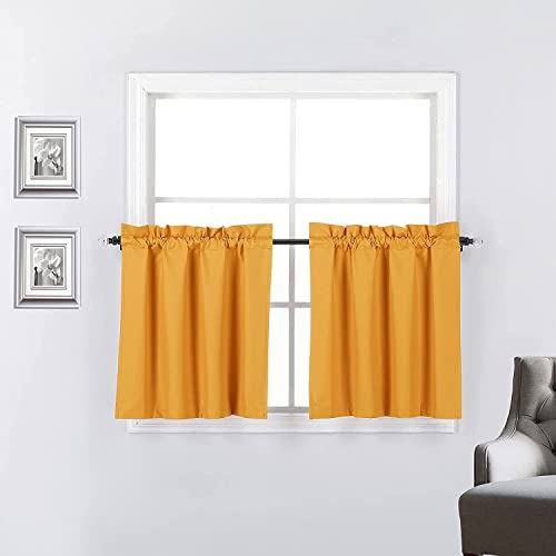2 Panels Thermal Insulated Blackout Tiers Curtain With White Back Lining Window Light Blocking Panel Drapes For Any Small Window (Orange, 30" W X 24") #TOP28