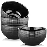 Yedio Black Ceramic Bowls Set of 4, 38 oz Porcelain Large Bowl for Kitchen, Cereal, Soup, Dessert, Rice, Snack, Fruits, Ice Cream, Noodle,Breakfast, Microwave Dishwasher Freezer Oven Safe