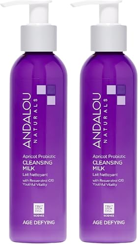 Andalou Naturals Age Defying Apricot Probiotic Cleansing Milk | Gentle Daily Hydrating Face Cleanser For Dry,Dehydrated Skin| With Fruit Stem Cell Complex | 6 fl oz,(Pack of 2)