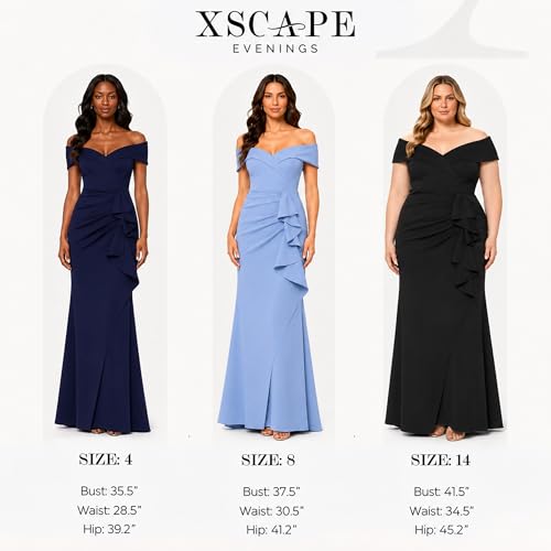 Image of Xscape Women's Long Off-the-Shoulder Sweetheart Neckline Formal Evening Gown with Ruching and Draped Ruffle Detail