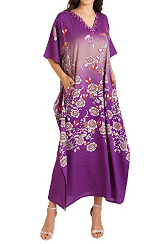 Miss Lavish London Women's Kaftan Dress – Plus Size Kaftan Dresses, Long Full-Length Beach Cover Up – Bohemian Holiday Wear, Modest Caftan Style, Summer Kaftans for Beach & Resort- Purple, XL (K-134)
