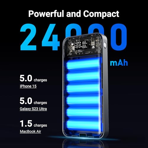 24,000mAh 280W Laptop Power Bank, PD 3.1 Portable Charger with Smart Display, 3-Port USB C Battery Pack for MacBook Pro/Air, iPhone 16/15/14/13 Series, iPad and More, Flight-Approved for Travel — view 3