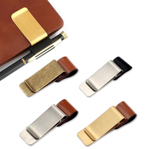 KSIUW portapenne per Notebook - 4 PCS Clip per Notebook, Stile retrò, per segnalibri, in Pelle PU, con Clip in Acciaio Inox,per Penna Astuccio Elastico per quaderni per Libri Quaderni