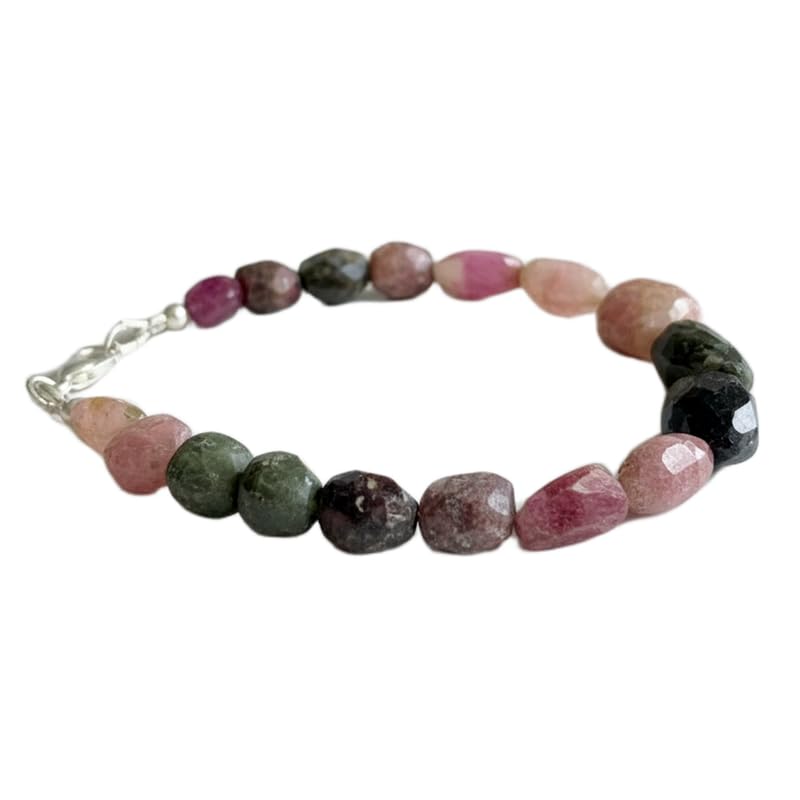 Bracelet tourmaline naturelle multicolore LKBEADS 19cm bijou fait main en pierre