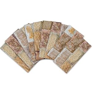 ENCOFT 27 stuks rechthoekige tegelstickers, zelfklevend, van pvc, waterdicht, 3D-effect, zelfklevende tegels voor badkamer, keuken, 20 x 10 cm, bruine steen
