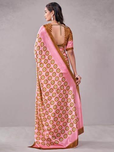 Image of Satrani Women's Chinnon Printed Saree with Unstitched Blouse Piece