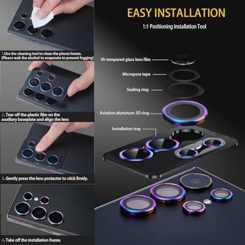 Image of Camera Lens Protector Compatible with Galaxy S24 Ultra | 9H Tempered Glass Camera Lens Guard | HD Clear Scratch Resistant Lens Cover | Case Friendly | Easy Installation Gold