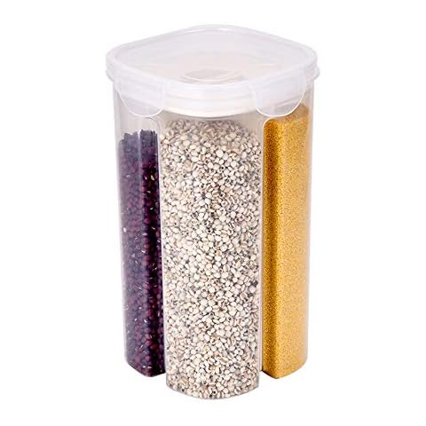AIKENR Airtight Food Storage Container, Clear Kitchen Cereal Storage Containers with Airtight Food Lids and Compartments Ideal for Cereal Candy Snacks, 3L Cover
