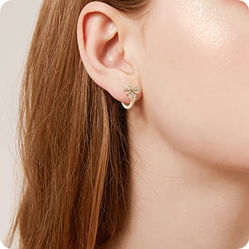18K Gold Bee Earrings for Women, Hypoallergenic Stud with Cubic Zirconia, Hoop Earrings for Women, Gold/Silver Colors2