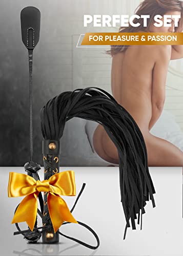 Ridin Leather Faux Sex Whip 18" And Adult Sex Crop 18" Bdsm Set, Double Slapper Bsdm Crop, Flogger Spanking Sex Crop, Bondage Restraint Sex Flogger Toy For Couples Whip Sex Play #TOP4