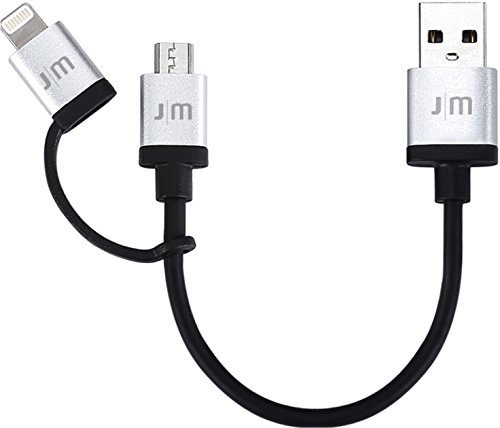 Just Mobile AluCable Duo Mini Short Utility Cable with 2.4A High Speed Aluminum Lightning Connector for iPhones, iPads, and iPods, Black/Silver (DC-159)