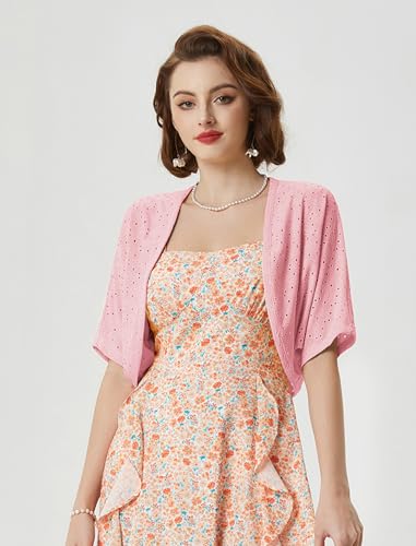 Image of Belle Poque Women's Open Front Bolero Shrug Batwing Short Sleeve Cropped Cardigan Lightweight