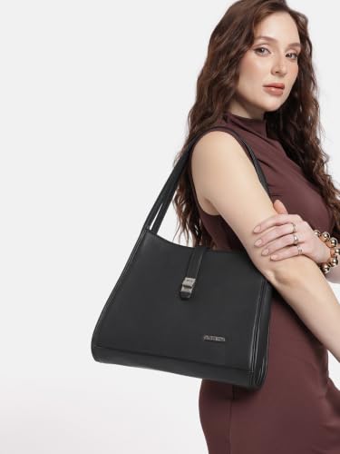 Image of Celtic Genuine Leather Shoulder Bag with Zip Closure Spacious Main Compartment and Long Shoulder Straps for Work Travel and Daily Use | Black |Gifts for Women