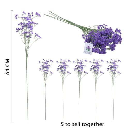 Image of HOMEVERSE 05Pcs Baby Breath /Gypsophila Artificial Fake Silk Plants Wedding Party Decoration Real Touch Flowers DIY Home Garden(Purple-05 pcs)