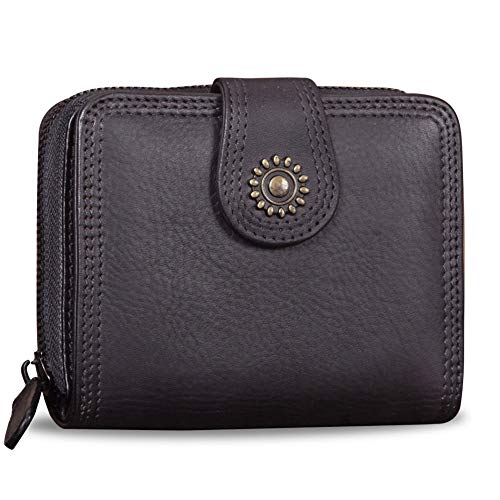 IVTG Bifold Leather Wallets for Women Vintage Handmade Small Clutch Short Purse with Zip Card Holder Organizer