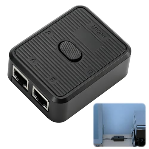 Ethernet Splitter 2 Puertos, Duplicador RJ45 1000Mbps Adaptador Bidireccional 1 a 2 o 2 a 1 con Interruptor Manual sin Alimentacion Compatible Cat5 Cat5e Cat6 Cat6A Cat7 Cat8 para PC TV Red Cableada