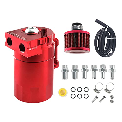 AOCISKA Aluminum Oil Catch Can Baffled Oil Catch Can Kit 300ml Oil Reservoir Tank Oil Separator Catch Can with Hose Kit Universal Oil Catch Can Tank Polish Baffled Reservoir (Red)