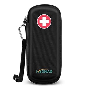 MEDMAX Epipen Medical Carrying Case, Hard Shell EVA Shock Absorption Travel Medication Organizer Bag Emergency Medical Pouch Holds 2 EpiPens, Asthma Inhaler, Auvi-Q, Allergy Supplies, (*Black)