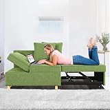 Sleeper Sofa, 4-in-1 Convertible Sofa Bed, 3-Seat Linen Fabric Love seat Couch with 2 Throw Pillow, Single Recliner for Small Space with 5 Adjustable Backrest
