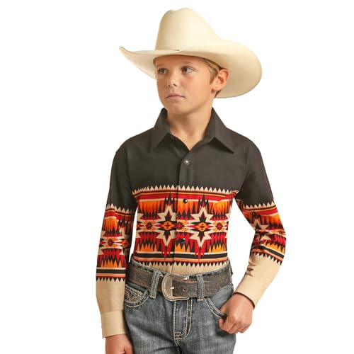 Black Aztec Border Snap Up Shirt for Youth Boys by Panhandle