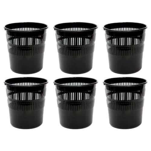 Acan Tradineur - Pack de 6 Papeleras de plástico con Rejilla - Cubo para Basura - Ligera y Resistente - Fabricada en España - Ø 27,5 x 28 cm - Color Negro