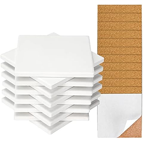 Colovis 12 Pack Ceramic Tile for Crafts Coasters, 4 Inches Square Unglazed Blank Ceramic Costers with Cork Backing Pads for Acrylic Poring, DIY Make Own Coasters, Painting Projects, Decoupage Cover