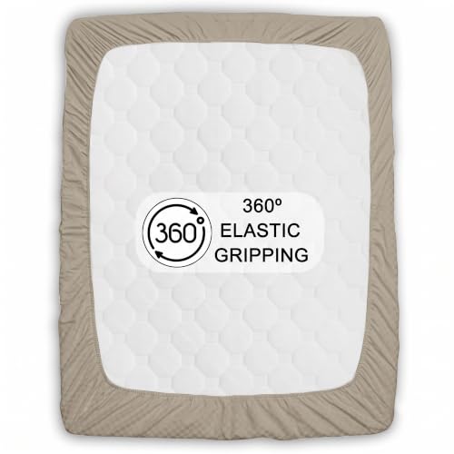 Image of Story@Home Luxe King Size Fitted Bedsheet with 2 Pillow Covers | 500 TC Egyptian Cotton Compact Yarn | 182 x 198 cm | Fits Up to 12 Inch Mattress | Checkered Jacquard | Beige | Gift Packaging