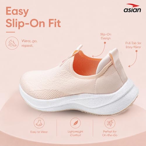 Image of ASIAN HypercushionWalk-W-01 Women's Ortho Walking Shoes | Stylish Slip-On Knit Shoes with E-TPU Energy Return Sole, Ortho Relief Memory Foam, Arch Support & Traction Grip for Smooth Daily Walking