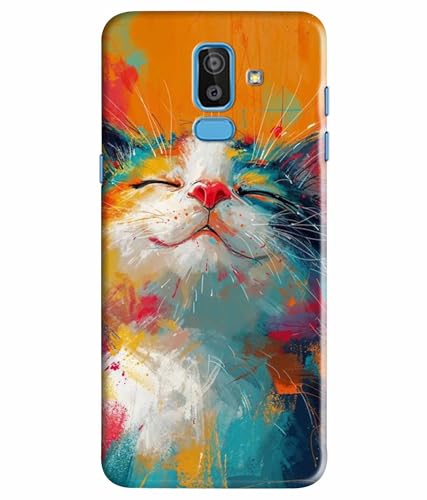 Image of Printed Hard Back Case Cover & Compatible for Samsung Galaxy J8 / Samsung Galaxy A6 Plus | Cat Painting Art (Multicolor) - D1191