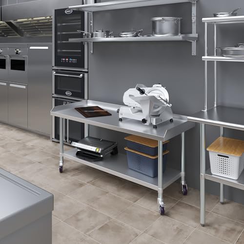 Image of AmGood Stainless Steel Equipment Stand with Undershelf + Casters, Heavy Duty, Commercial Grade, NSF (24 inch Width x 60 inch Length + Casters)