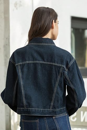 Women's Cropped Denim Jacket Button Up Long Sleeve Turn-Up Cuff Jean Jacket Women Coat4