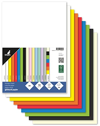 kangaro - Tonpapier Farbenmix DIN A4-160g/m² FSC mix – 50 pack - Briefpapier Bastelpapier DIY, K-0039-415, 29.7x21x1