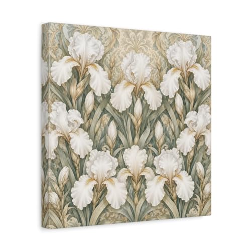 Tableau Floral Iris Blancs Déco Murale Art Nouveau Toile Carrée Salon 35x35cm