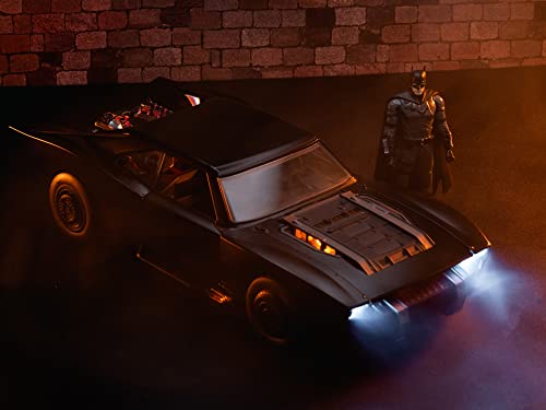Image of Batmobile Matt Black with Lights and Diecast Figurine (2022) Movie DC Comics 1 /18 Diecast Model Car by Jada 32504