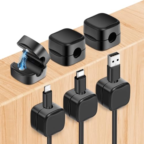 URAQT 6 Pack Magnetic Cord Holder Cable Clips Appliance Cord Organizer for Desk Cable Management Strong Adhesive Wire Cord Holder Keeper for Home Office Car Wall Nightstand Desk Cable Cord Organizer