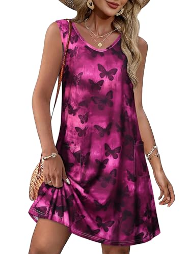 Image of elescat Womens Summer Dresses Casual V Neck Sleeveless Pockets Beach Loose Tank Sundress 2026