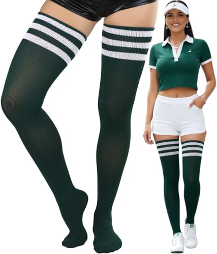 Image of ToBeInStyle Women's Heavyweight Knit Thigh High Long Socks w /Contrast 3 Stripe Top Band