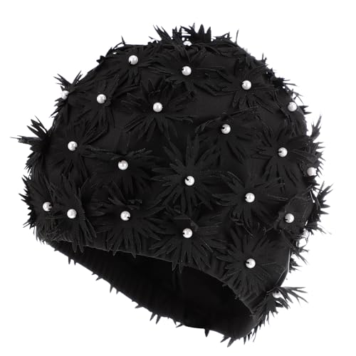 Parliky Gorro de Natación Mujer Transpirable Doble Diseño Flor Pétalo para Pelo Protector Cómodo Piscina SPA Negro