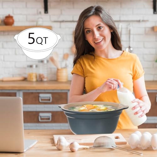 Tazón de Cerámica Zing 5 QT, Bowl Grande Redondo, Gris Sal Marina miniatura 3