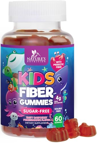 Kids Fiber Gummies Sugar Free Prebiotic Plant-Based Fiber 4g per Serving Supplement - Improved Soluble Formula Supports Digestive Health & Regularity - Natural Berry Flavor Chewable - 60 Gummies