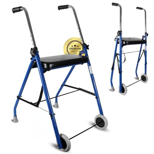 OrtoPrime Rollator 2 Roues Pliable Léger pour Adulte – Déambulateur Pliable Léger Adulte Avec Siège – Déambulateur 2 Roues Ergonomique – Déambulateurs à...