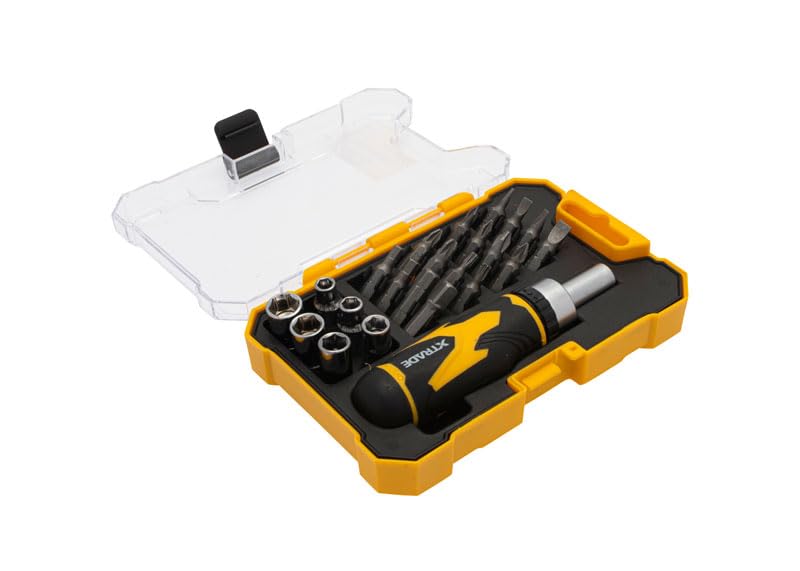 XTrade X0900076 23 Piece Ratchet Bit Driver & Socket Set S2 Steel Comfortable Ratcheting Driver Handle in A Durable Storage Case - Image 2