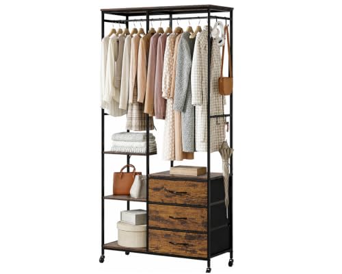 Mintnook Heavy Duty Clothing Rail,Wardrobe with 3 Drawers,RB
