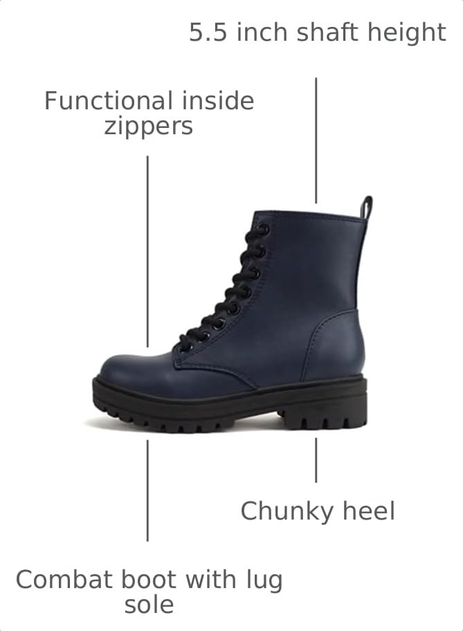 Image of Soda FIRM - Lug Sole Combat Ankle Bootie Lace up w /Side Zipper
